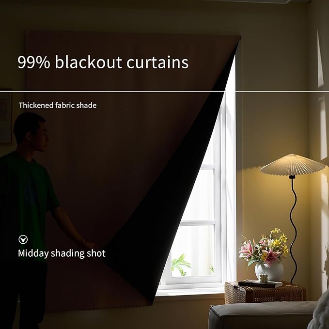 AJAZZ 100% Blackout Shades Window Cover Self Adhesive Curtains Sticky Curtain Portable Easy Open Black Out Curtains for Bedroom Living Room No Drilling (Pink, 35" W x 71" L 1 Panel)