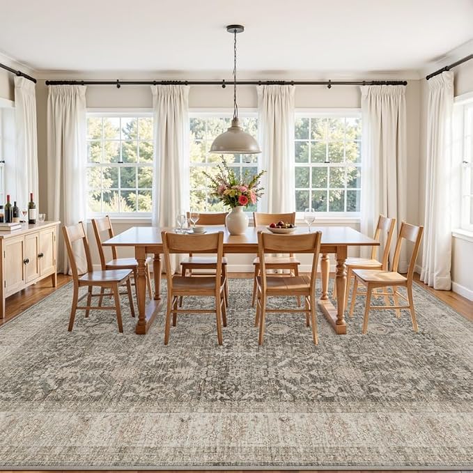 10x14 Area Rugs Living Room: Bedroom Washable Carpet Warm Taupe | Vintage Boho Soft Small Indoor Decor Floor Non-Slip Low Pile Neutral Farmhouse Entryway Laundry Bathroom Bedroom Beside Rugs