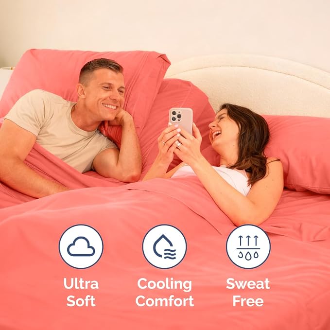 Flex Top Split Head King 4 Piece Sheet Set - Ultra-Soft, Breathable - Coral | Cooling Bed Sheets Set, Hotel Luxury Bedding for Women & Men with Deep Pockets, Wrinkle Free & Fade Resistant, Oeko-Tex