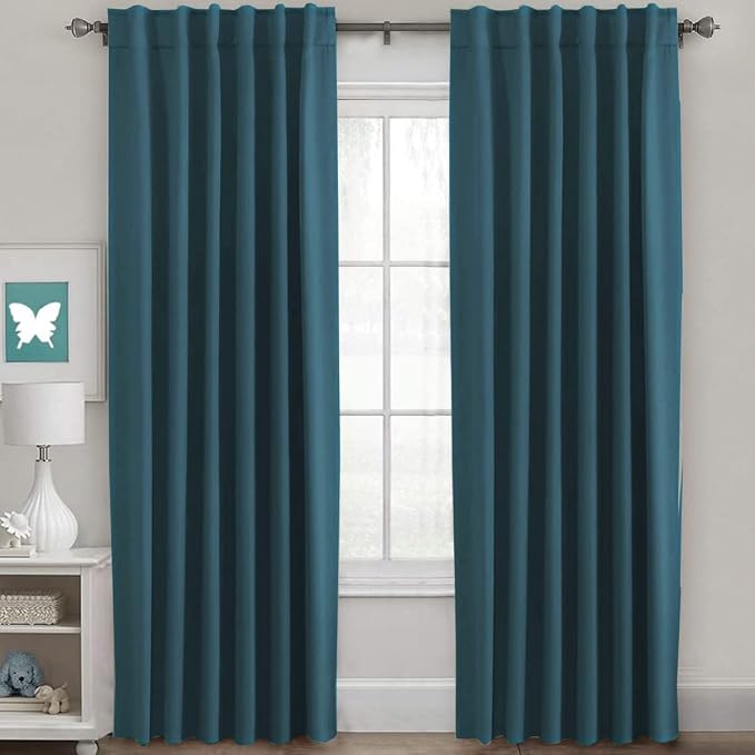 H.VERSAILTEX Blackout Curtains Thermal Insulated Window Treatment Panels Room Darkening Blackout Drapes for Living Room Back Tab/Rod Pocket Bedroom Draperies, 52 x 96 Inch, Dark Teal, 2 Panels