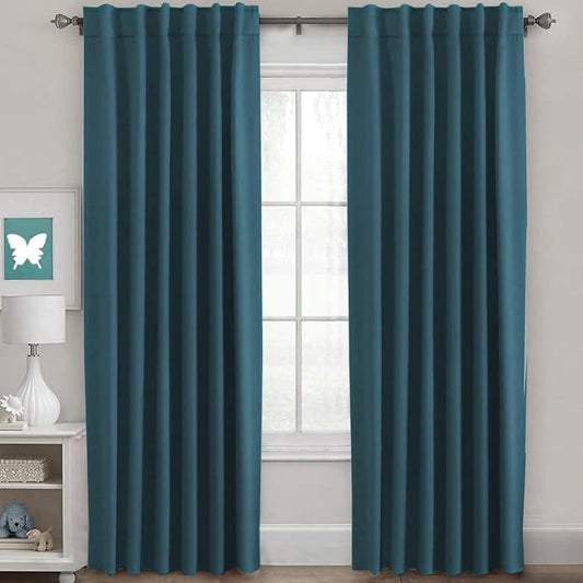 H.VERSAILTEX Blackout Curtains Thermal Insulated Window Treatment Panels Room Darkening Blackout Drapes for Living Room Back Tab/Rod Pocket Bedroom Draperies, 52 x 96 Inch, Dark Teal, 2 Panels