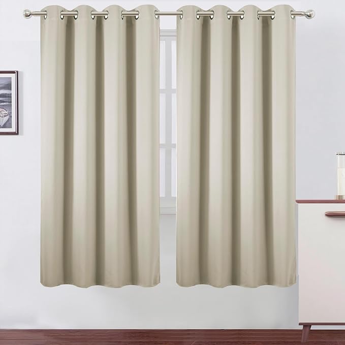 Blackout Curtains 66 x 72 Inch Long Light Beige Curtains Set of 2 Panels Room Darkening Curtains for Bedroom and Living Room