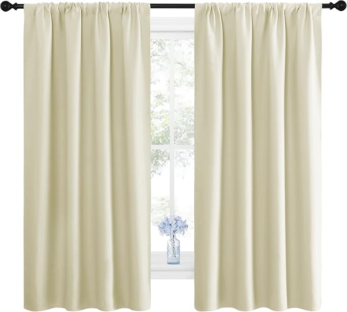 NICETOWN Beige Room Darkening Curtains for Living Room 42" w x 63" L 2 PCs | Easy-Care Blackout Solid Thermal Insulated Draperies Drapes for Daughter Room, Light Blocking Noise Reducing Window Decor