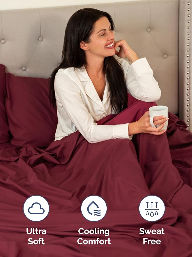Deep Twin XL Fitted Sheet - College Dorm Room Essentials - Burgundy | Easily Fits 18 inch to 24 inch Mattress, Wrinkle Resistant, Soft, Breathable & Comfy, Extra Deep Pockets Fitted Sheet