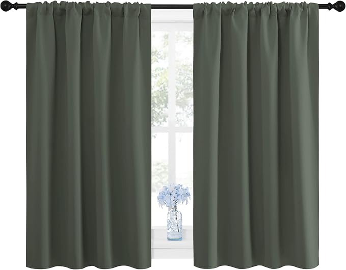 NICETOWN Bedroom Curtains Blackout Draperies - All Season Thermal Insulated Solid Rod Pocket Top Blackout Curtains/Drapes for Kid's Room (Dark Mallard, 1 Pair, 42 x 45 Inch)