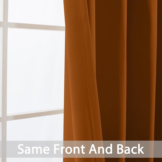 Yakamok Room Darkening Curtains 52x72 inch Length Burnt Orange-Living Room | 2 panels,grommet blackout window treatment,thermal insulated,light blocking drapes,privacy protection,bedroom dining room