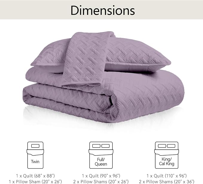 FLYMME Quilts Queen Size,Lightweight Grayish Purple Bedspreads,Basket Weave Pattern,Ultra Soft Microfiber Bed Coverlet 3 Pieces for All-Seasons (1 Quilt,2 Shams)