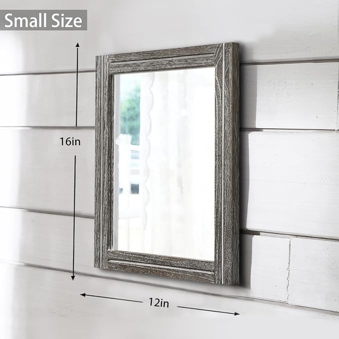 AAZZKANG Mirrors for Wall Rustic Wooden Framed Rectangular 16"x12" | Decorative Hanging Mirrors for Bedroom Bathroom Living Room Entryway Small
