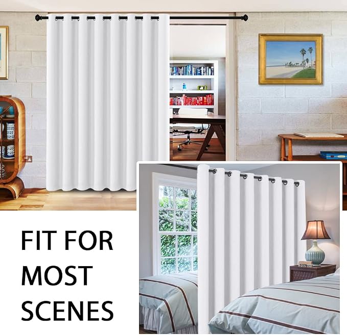 H.VERSAILTEX White Curtains for Sliding Glass Door Room Divider Curtains Noise Reduce Barrier Privacy Curtain Panel Portable Window Screen Sliding Partition, W120 x L96 inches/8' Tall by 10' Wide