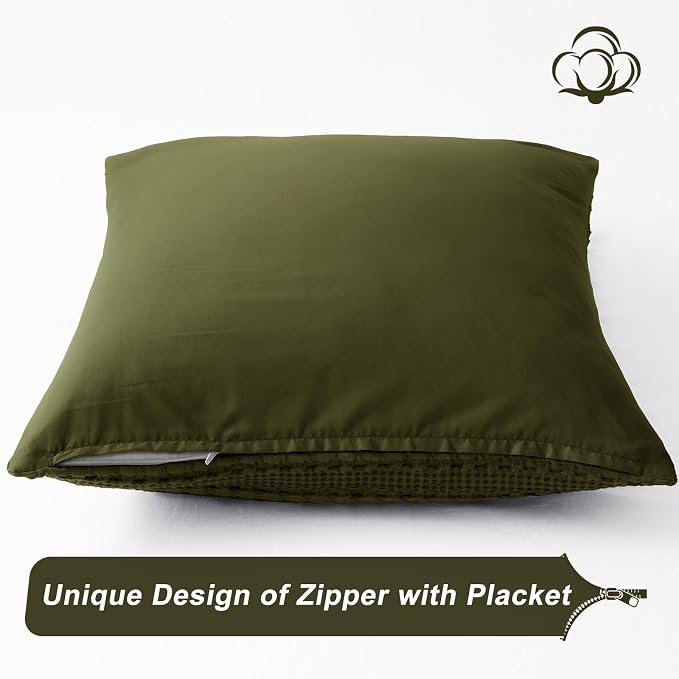 PHF 100% Cotton Waffle Weave Euro Sham Covers, 2 Pack 26" x 26" Bed Pillow Covers for Elegant Home Decor, No Filling, Luxury Aesthetic Soft Euro Pillow Cases for Bed, Capulet Olive
