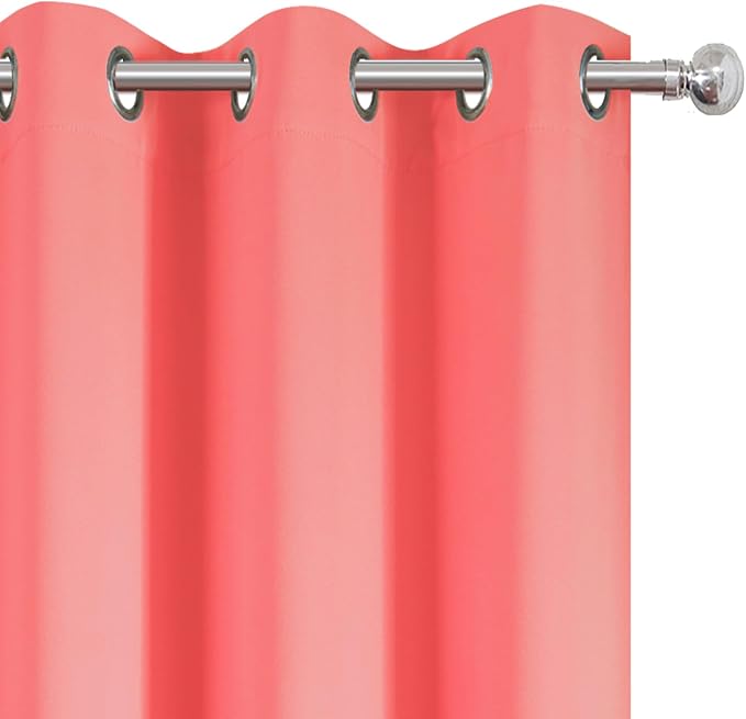 Blackout Curtains 66 x 72 Inch Long Coral Curtains Set of 2 Panels Room Darkening Curtains for Bedroom and Living Room