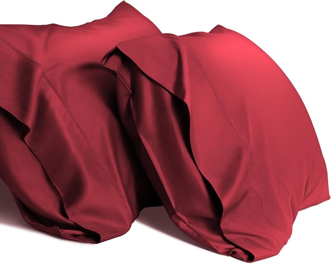 WishSmile Cooling King Pillowcases Set of 2 Breathable Cool Silky Soft Rayon Derived from Bamboo Fabric, Moisture Wicking for Hot Sleepers, Hair and Skin Friendly, Red, 2 Pack, 20x36IN