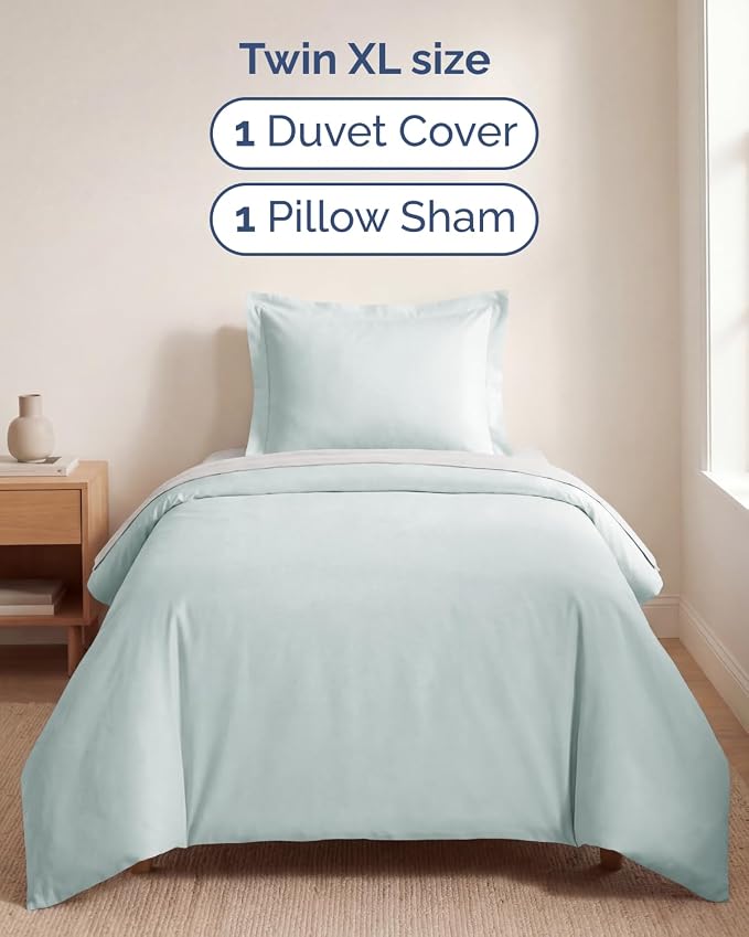 Duvet Cover Twin/Twin XL Size - 2 Piece with Zipper Closure - Ice Blue | Extra Soft, Breathable, Twin/Twin XL Duvet Cover 68" x 90" w/ 1 Pillow Sham, Zipper Closures & Ties, Women, Men, Kids & Teens