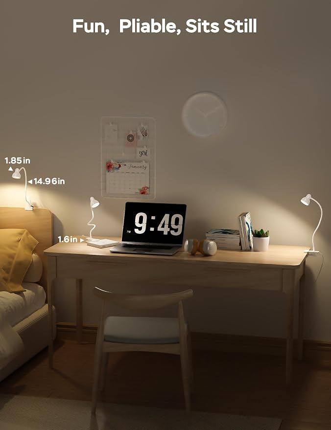 LiFMIRA Clip on Lamp USB Reading Light, Desk Lamp with Clamp White | 3 Color Modes, 10 Dimmable Brightness Eye Care Clamp Lamp with Flexible Gooseneck for Reading in Bed Desk Headboard Computer