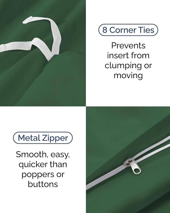 Duvet Cover Twin/Twin XL - 2 Piece with Zipper Closure - Emerald Green | Extra Soft, Breathable, Twin/Twin XL Duvet Cover 68" x 90" w/ 1 Pillow Sham, Zipper Closures & Ties, Women, Men, Kids & Teens