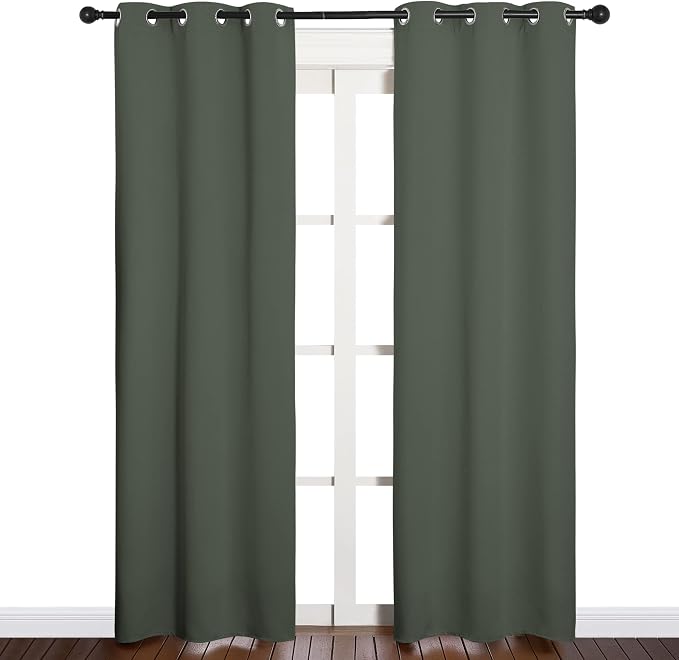 NICETOWN Thermal Curtains, Set of 2, 34 by 84-inch, Dark Mallard | Window Treatment Thermal Insulated Solid Grommet Blackout Drape Panels for Kids Room Bedroom