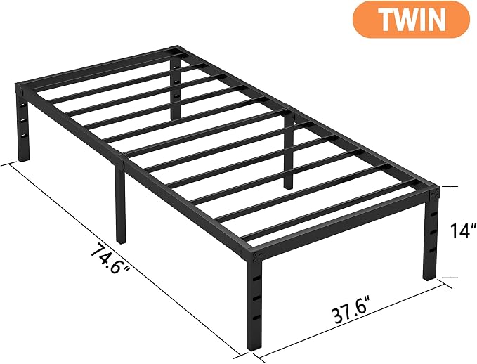 Hafenpo 14 Inch Twin Bed Frame, Under Bed Storage, Black | Sturdy Metal Platform Twin Size, No Box Spring Needed, Heavy Duty, Easy Assembly, Strong Bearing Capacity