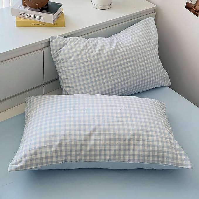 Nayoroom Gingham Duvet Cover Queen Reversible Blue Plaid Checkered Bedding | Soft Breathable Washed Microfiber, All-Season Comfort, Hidden Zipper, 4 Corner Ties, Modern Farmhouse Coastal, Dorm Bedding