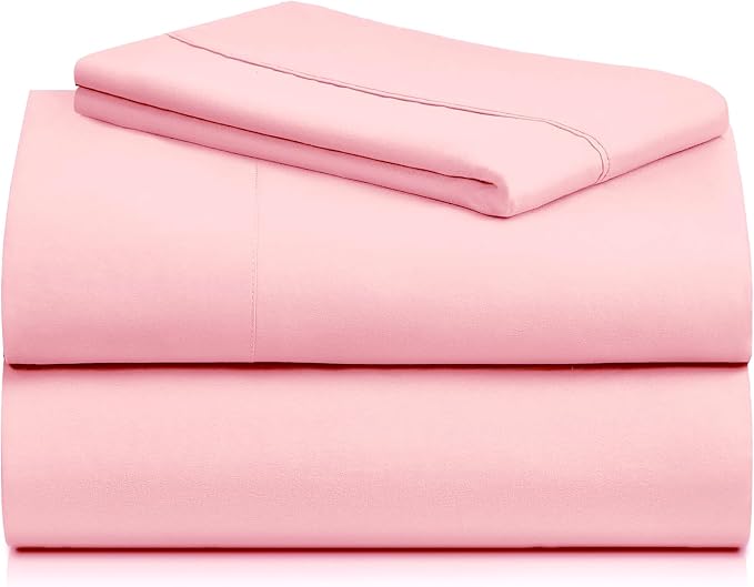 LuxClub Twin Size Sheets Set, Cooling & Soft Deep Pocket Bed Sheets, 3PC | LuxClub Silky Fitted Sheet & Pillowcase Sets, Breathable Hotel Luxury Bedding for Mattress Wrinkle Free, Baby Pink