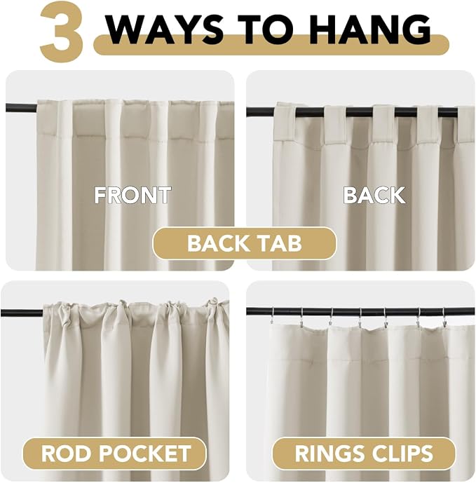 H.VERSAILTEX Light Reducing Curtains Thermal Insulated Window Treatment Panels Room Darkening Privacy Assured Drapes for Living Room Back Tab/Rod Pocket Bedroom Drapes 2 Panels, Ivory - 42 x 54 Inch