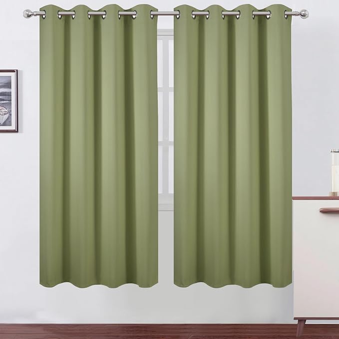 Blackout Curtains 66 x 72 Inch Long Sage Green Curtains Set of 2 Panels Room Darkening Curtains for Bedroom and Living Room