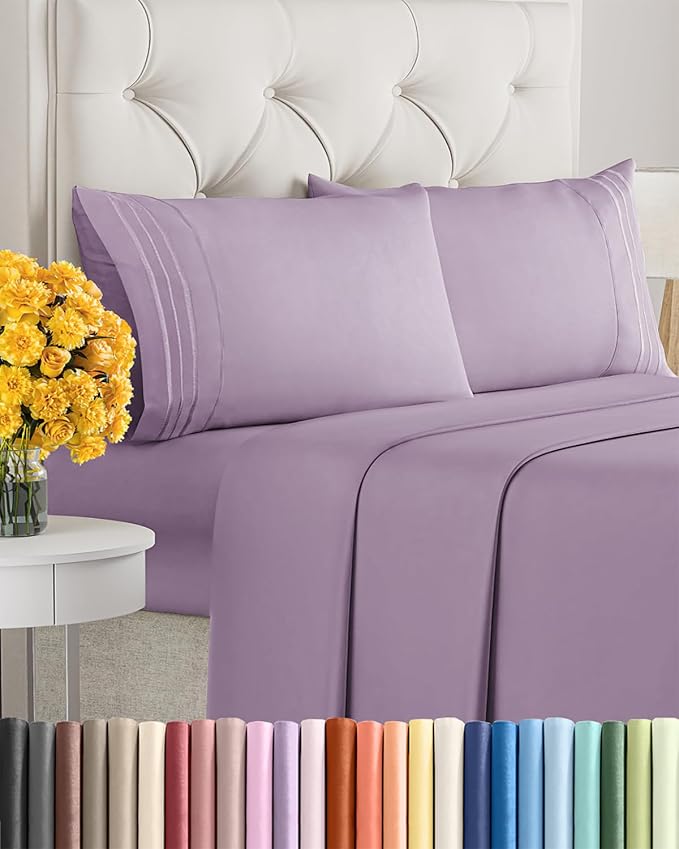 King Size 4 Piece Sheet Set - Ultra Soft & Cooling Sheets - Lilac | Fits 8 Inch to 16 inch Mattress, Wrinkle Free & Fade Resistant with Deep Pockets, Breathable, Comfy Hotel Luxury Bedding
