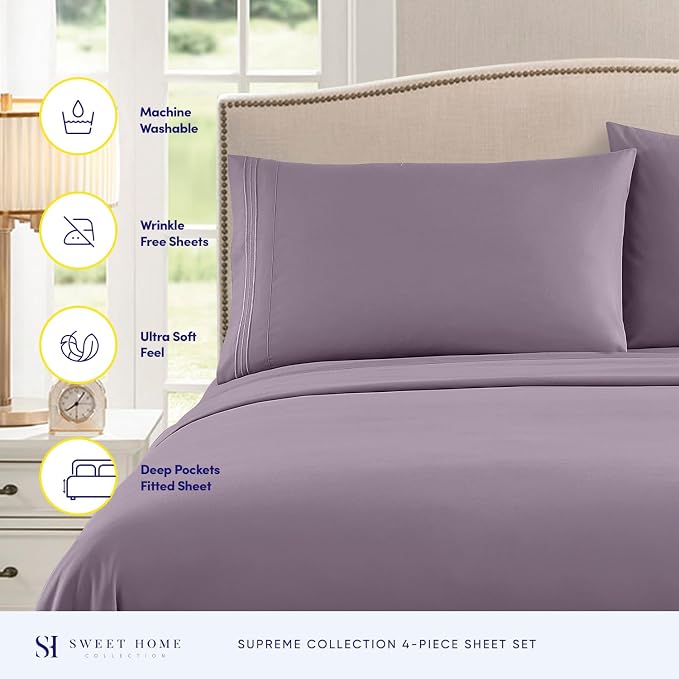 Twin XL Sheets - Breathable Luxury Sheets with Full Elastic & Secure Corner Straps Built In - 1800 Supreme Collection Extra Soft Deep Pocket Bedding Set, Sheet Set, Twin XL, Plum