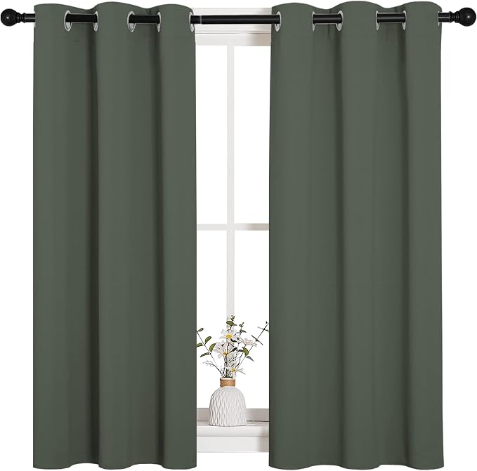 NICETOWN Dark Mallard Blackout Curtains for Bedroom 34" w x 45" L 2 Panels | Thermal Insulated Grommet Top Draperies Drapes for Basement Kitchen Living Room, Light Blocking Noise Reducing Home Decor