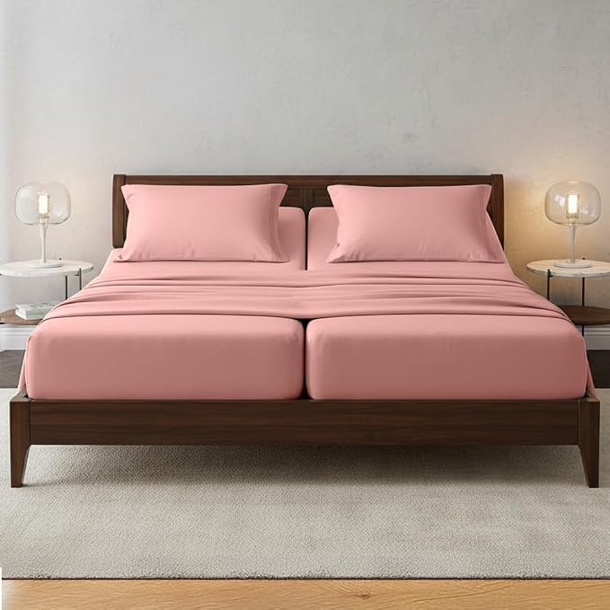 Elegant Comfort Luxury 1500 Premium Hotel Quality Microfiber 5-Piece Sheet Set - Wrinkle Resistant, All Around Elastic Fitted Sheet, Deep Pocket up to 16", Split King, Dusty Rose