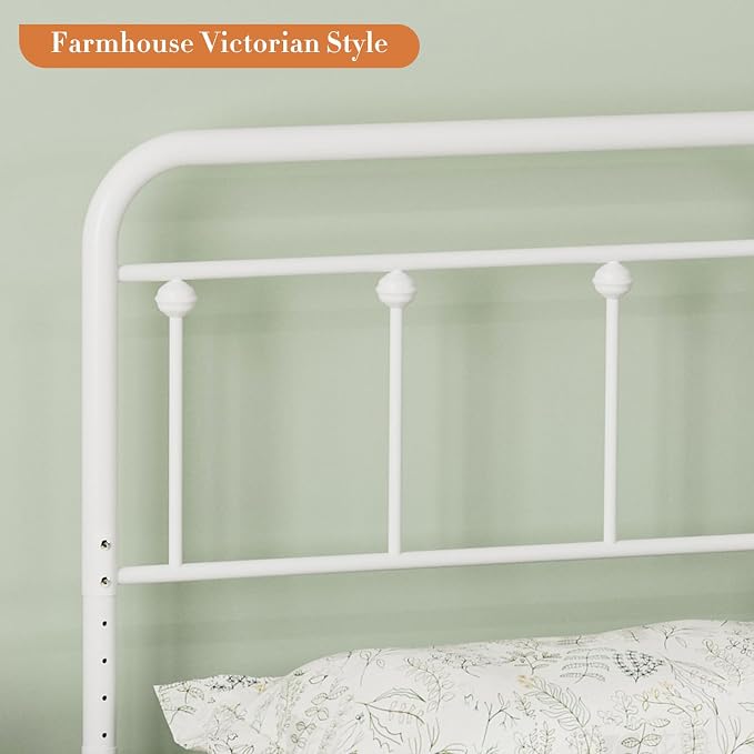 Victorian Metal Twin/Twin XL Headboard, Adjustable Height, White | Sturdy Steel Twin Size Head Board Only, Bed Frame Brackets Adapter, Farmhouse Vintage Style, Easy Assembly