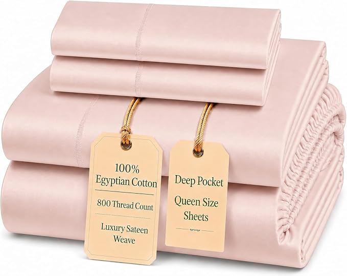 Bed Sheets Queen Size Bed Set, 15" Deep Pocket Queen Sheet Set - Sepia Rose | 800TC, Buttery Soft Breathable, Luxury Sateen Weave 100% Cotton Sheets, Machine Washable Pink Sheet, All Season Comfort