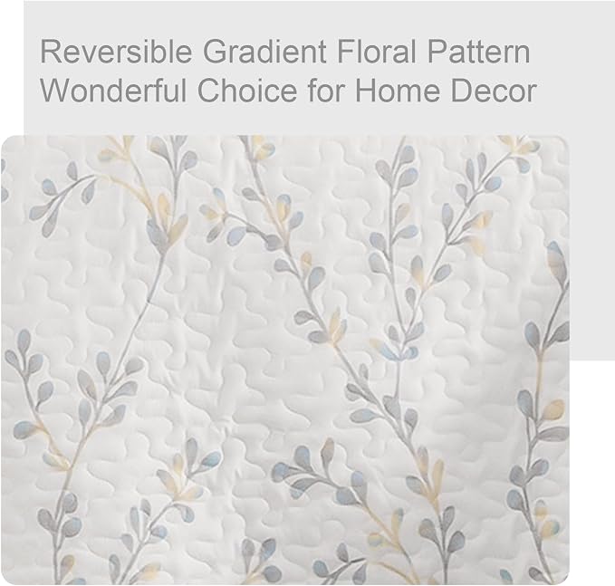 Exclusivo Mezcla Reversible Boho Quilt King Size White | Lightweight Soft Bedspreads, All Season Flowers Coverlet Bedding Set, Printed Floral Pattern, 1 Quilt and 2 Pillow Shams