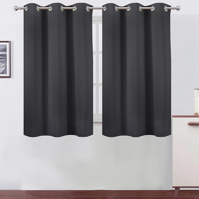 Dark Grey Blackout Curtains 42 x 54 Inch Length Set of 2 Panels Grommet Bedroom Curtains for Living Room