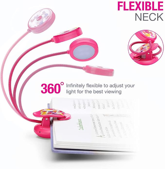 Vekkia Cute Rechargeable Book Light Eye-Care Clip on Lights (Rose Red) | for Reading in Bed/3 Colors & 3 Brightness/1.8oz Lightweight/Up to 40 Hours Useage/Great Gifts for Kids & Readers