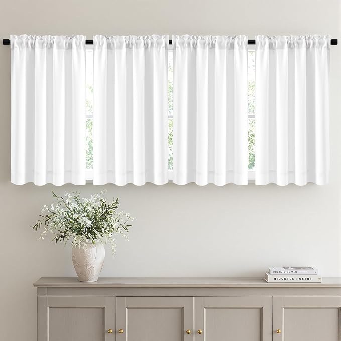 MIULEE 4 Panel Set Short Bedroom Blackout Curtains 54 Inch Long Pure White | Thermal Curtains for Summer Heat, Light Blocking Privacy Window Drapes, Top&Bottom Rod Pocket