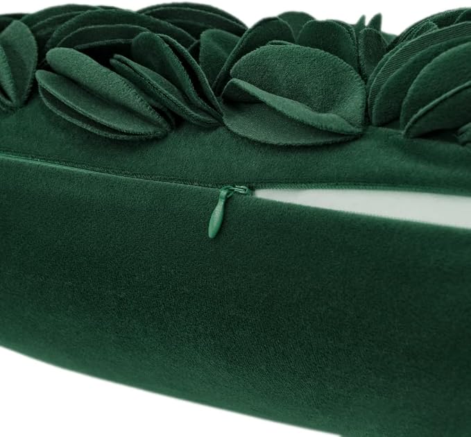 KINGROSE 3D Floral Throw Pillow Case Home Decorative Pillow Cover Soft Cushion Cover Sofa Couch Bed Living Room 12 x 20 Inches Dark Green