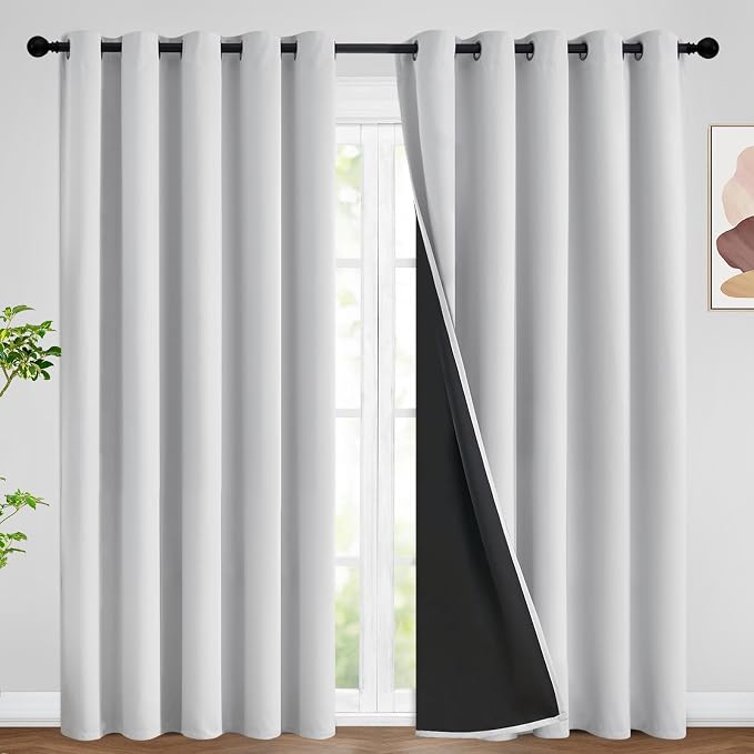 SimpleHome White 100% Blackout Curtains Room Darkening Living Room 84 Inch | Curtains for Bedroom,Thermal Insulated Grommet Window Drapes,Curtains for Living Room with Black Back,62 x 84 Inch,2 Panels