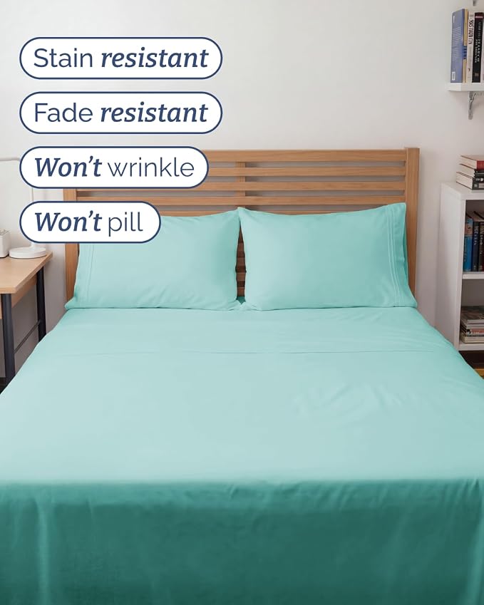 Full XL Sheets - 4 Piece Full XL Sheet Set - Cool & Breathable - Spa Blue | Hotel Luxury Bedding for Women & Men with Deep Pockets, Ultra-Soft, Comfy, Easy-Fit, Wrinkle Free & Fade Resistant, Oeko-Tex