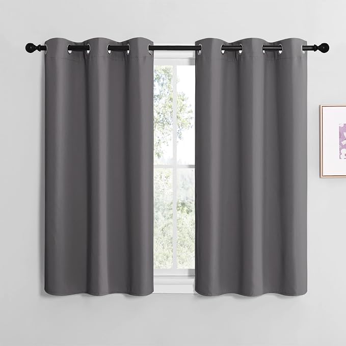 NICETOWN Grey Blackout Curtains for Bedroom 29" Wide x 36" Long 2 Panels | Thermal Insulated Grommet Top Draperies Drapes for Basement Living Room, Light Blocking Room Darkening Noise Reducing Decor