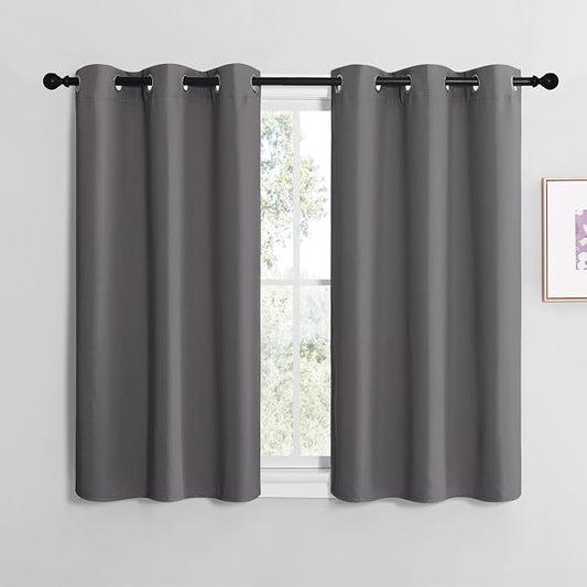 NICETOWN Blackout Curtain Panels, 2 Panels, W29 x L20-inch, Grey | Thermal Insulated Grommet Top Blackout Draperies, Drapes for Basement, Bedroom
