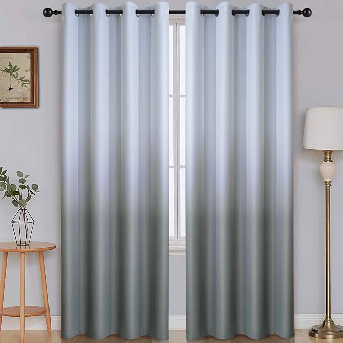 SimpleHome Ombre Gradient Grey White to Gray Curtains for Bedroom, 52Wx84L | Room Darkening Curtains,Light Blocking Thermal Insulated Grommet Window Curtains for Living Room,2 Panels,84 Inches Length