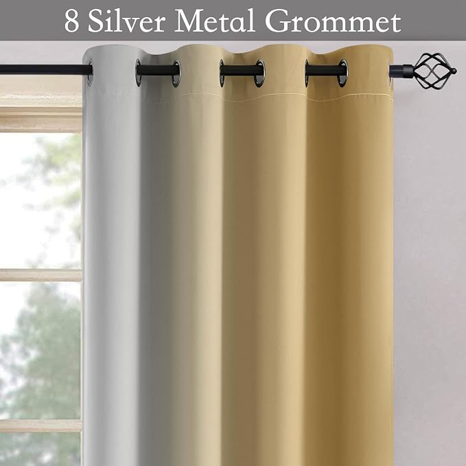 SimpleHome Ombre Beige to Grey White Curtains for Living Room 52Wx96L | Room Darkening Curtains for Bedroom,Gradient Light Blocking Curtain,Thermal Insulated Grommet Window Drapes,2 Panels,96 Inch