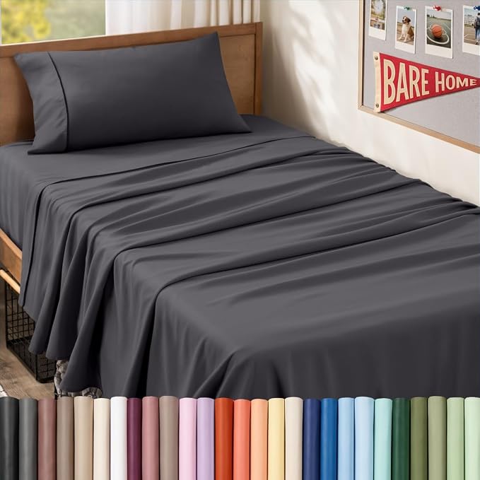 Bare Home Twin XL Sheet Set - 1800 Ultra-Soft (Twin XL, Forged Iron Grey) | Deep Pockets 6 to 15 Inches, Breathable, Hypoallergenic, Hotel Luxury, Easy Fit, Soft, All-Season