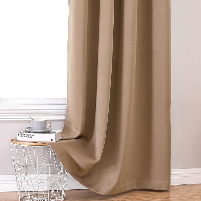 ChrisDowa 100% Blackout Curtains for Bedroom 108 Inches Long 2 Panels Set | 2 Thick Layers, Thermal Insulated, Light Blocking for Living Room, Grommet, Long Window Drapes, Cappuccino, 52 x 108 Inch