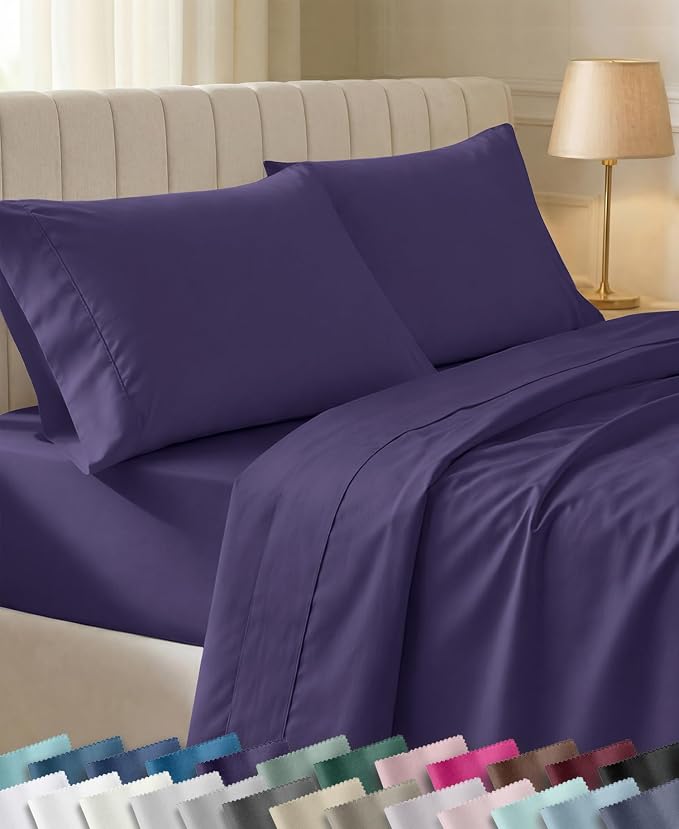 California Design Den Soft 100% Cotton Sateen Full Sheet Set, 4 Pcs, Purple | 400 Thread Count Backed by Good Housekeeping Seal, 16" Deep Pocket, All-Around Elastic, Durable, Easy Care