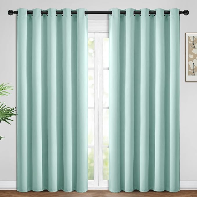 Yakamok Room Darkening Curtains 62x96 inch Length Aqua-Living Room | 2 panels,grommet blackout window treatment,thermal insulated,light blocking drapes,privacy protection,bedroom dining room