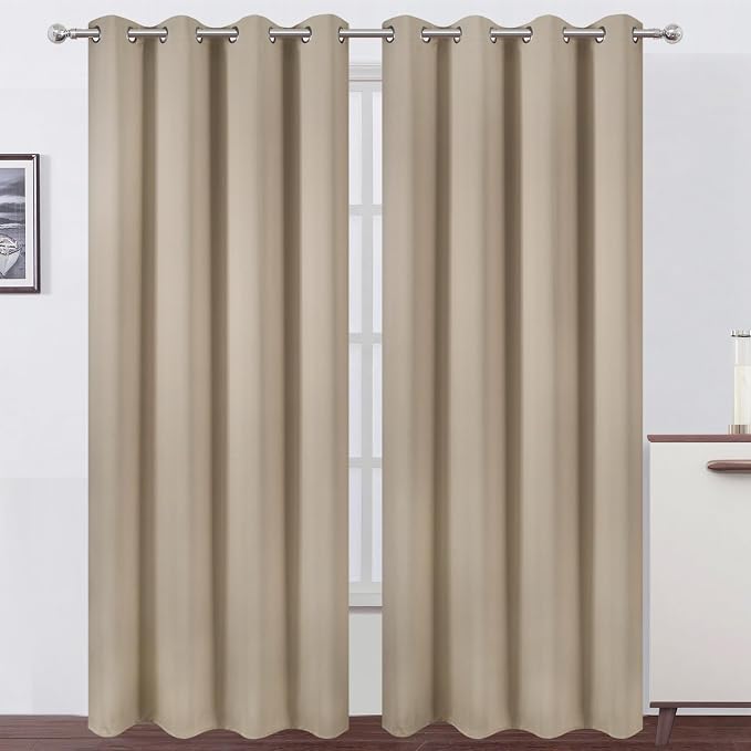Blackout Curtains 52 x 90 inches Long Khaki Curtains Set of 2 Panels Thermal Insulated Room Darkening Curtains for Bedroom