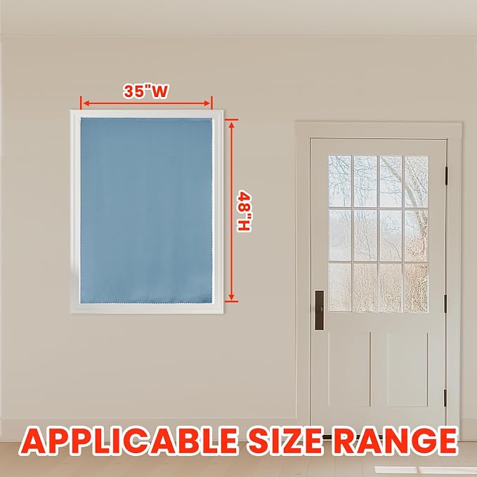 AJAZZ 100% Blackout Self Adhesive Curtains Small Window Short Temporary Black Out Curtains Easy to Install Used for Bedroom Kitchen Window Cover (Light Blue, 35" W x 48" L 1 Panel)