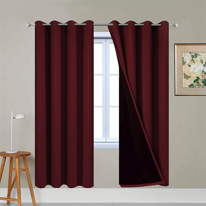 Yakamok Burgundy Red Blackout Curtains 72 Inches Long for Bedroom 52" Wide | Blackout Curtain Panels for Bedroom, 2 Thick Layers Grommet Top Thermal Insulated Drapes with Black Liner for Living Room