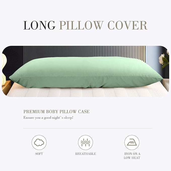 WishSmile Body Cooling Pillowcase Long Pillow Case Breathable Cool Silky Soft Rayon Derived from Bamboo Fabric, Hair and Skin Friendly, Jade Green, 1 Pack, 20x54IN